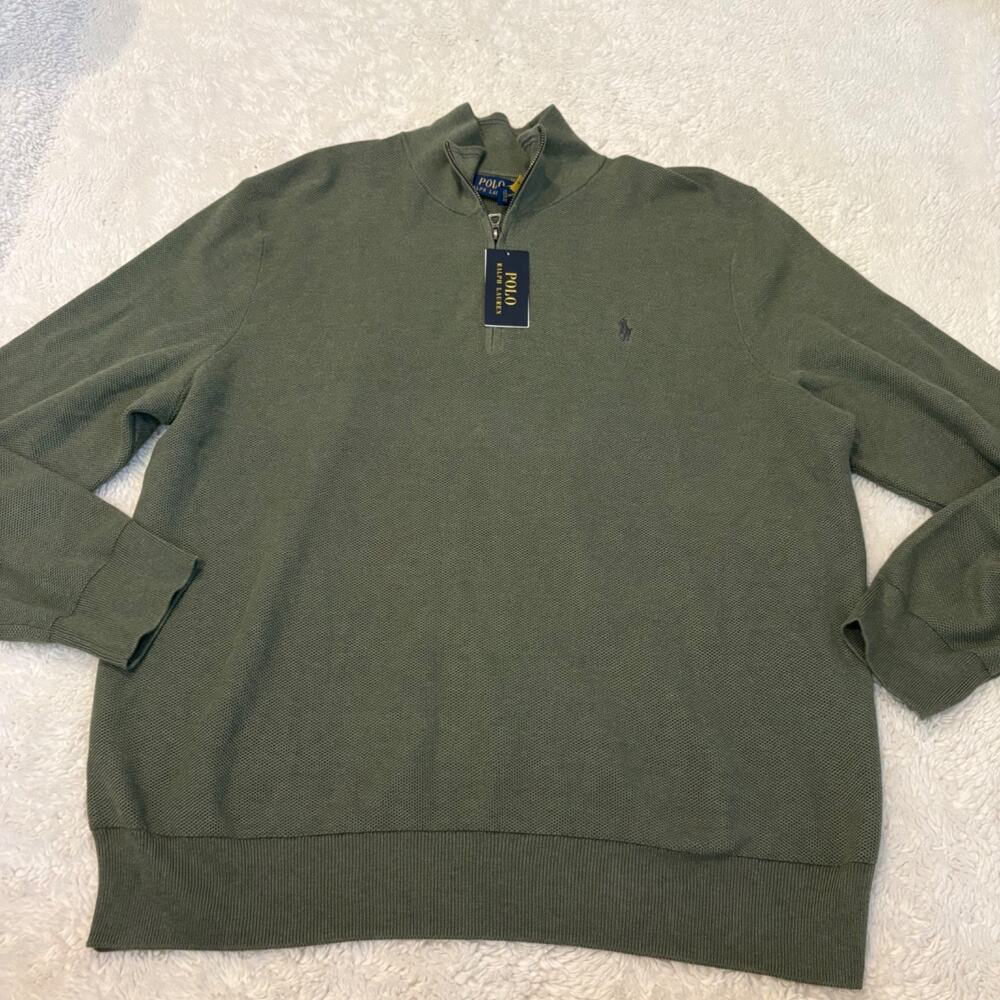 Polo Ralph Lauren Mens Green Quarter Zip Preppy Classic XXL Cotton Country Club - Picture 2 of 8